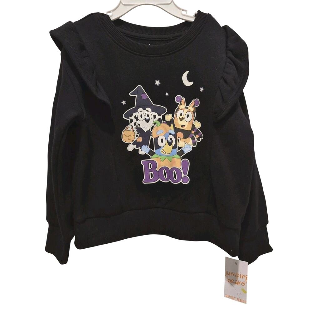 Bluey Friends Halloween Black Soft Fleece Top Girls 4 Long Sleeve Jumping Beans